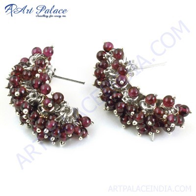 Attractive Carnelian Gemstone Silver Beaded Earrings