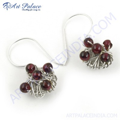 Impressive Garnet Gemstone Beaded Silver Earrings