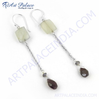 New Fashionable Garnet, Iolite & White Chalcedony Gemstone Silver Earrings