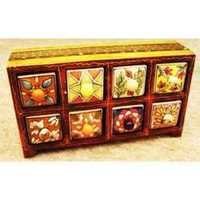 8 Drawer Chest Box - Beaded Design, Rectangular Shape, Yellow And Brown Color | Traditional, Spacious, Lightweight, Indoor Use