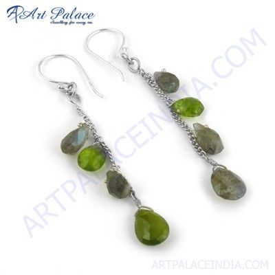 Fabulous Labradorite & Peridot Gemstone Silver Beaded Earrings