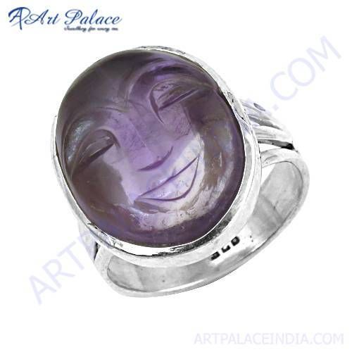 Attractive Moon Face Amethyst Gemstone Silver Ring