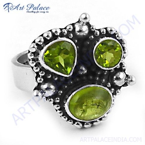 Traditional Designer Peridot Gemstone Silver Ring