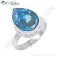 Wholesale Handmade Pear Shape Blue Cubic Zirconia Gemstone Silver Ring