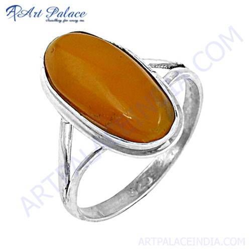 New Natural Amber Gemstone Silver Ring