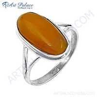 New Natural Amber Gemstone Silver Ring
