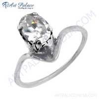 Pure Style Gemstone Silver Ring With Cubic Zirconia