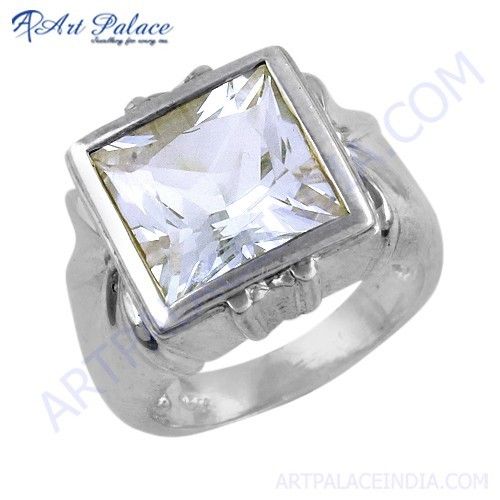 Square Shape Cubic Zirconia Gemstone Sterling Silver Ring