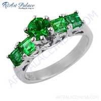 Rocking Style Green Cubic Zirconia Gemstone Silver Ring