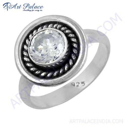 Party Wear 925 Sterling Silver Cubic Zirconia Gemstone Ring