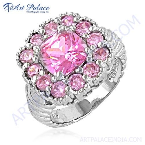 Hot! Dazzling Pink Cubic Zirconia Gemstone Silver Ring