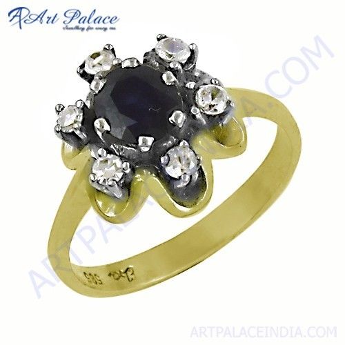 Celeb Style Cubic Zirconia & Iolite Gemstone Silver Ring
