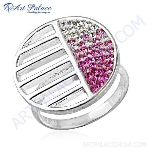 Unique Cubic Zirconia & Pink Cubic Zirconia 925 Sterling Silver Ring