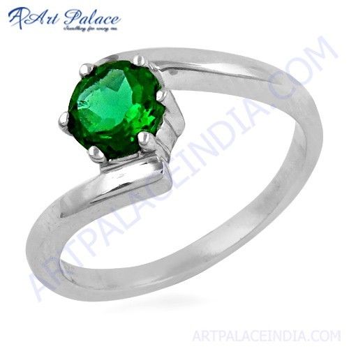 Fashion Accessories Green Cubic Zirconia Gemstone Silver Ring