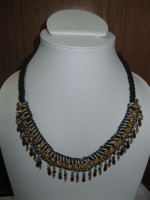 Necklace - Wax Cotton Cord, 16 Inches, Black | Handmade, Glass Beads, Adjustable Length, Elegant Design