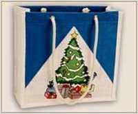 Jute Christmas Bag - Jute Cotton Blend, Customized Size, Blue, Water Resistant Lamination | Eco-friendly, Durable, Reusable, Custom Logo Printing, Drawstring Closure, Various Handle Shapes