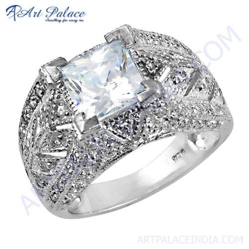 Beautiful Antique Style Cubic Zirconia Gemstone Silver Ring