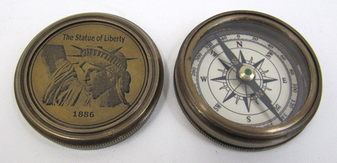 Engraved Brass Statue Of Liberty Compass, Screw-On Lid, Round Base By Nautical Mart Inc.