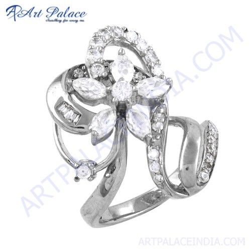 Hot Dazzling Cubic Zirconia Gemstone Silver Ring