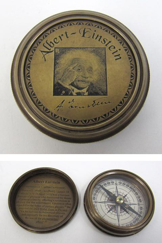 Engraved Brass Albert Einstein Compass B, Screw-On Lid 2''