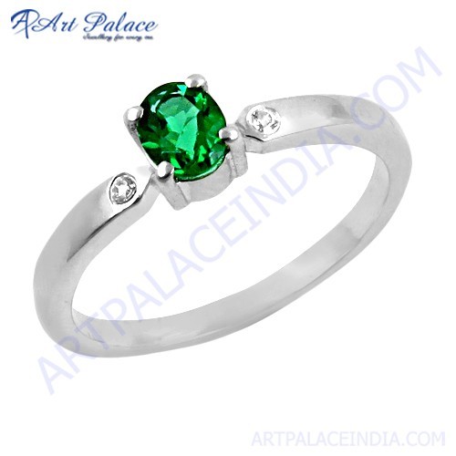 Pretty Cubic Zirconia & Green Cubic Zirconia Gemstone Silver Ring