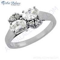 Elegant Fancy 925 Sterling Silver Cubic Zirconia  Gemstone Ring 