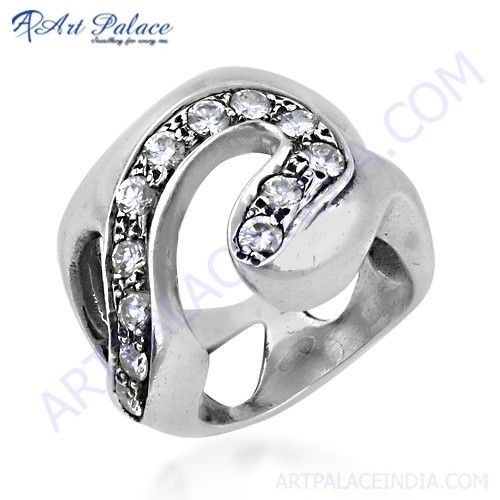 Glamour Style Cubic Zirconia Gemstone Silver Ring