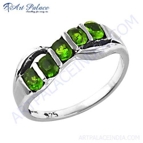 Rocking Style Green Cubic Zirconia Gemstone Silver Ring