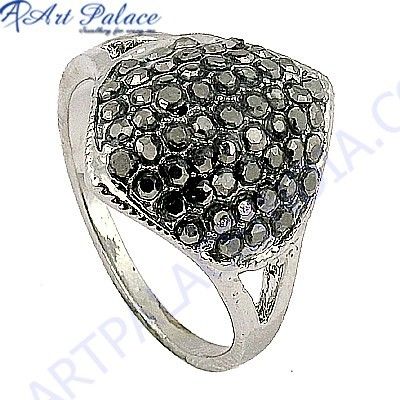 Wholesale Handmade Marcasite Gun Metal Gemstone Silver Ring