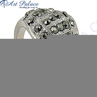 Latest Fashion Gun Metal Gemstone Marcasite Silver Ring