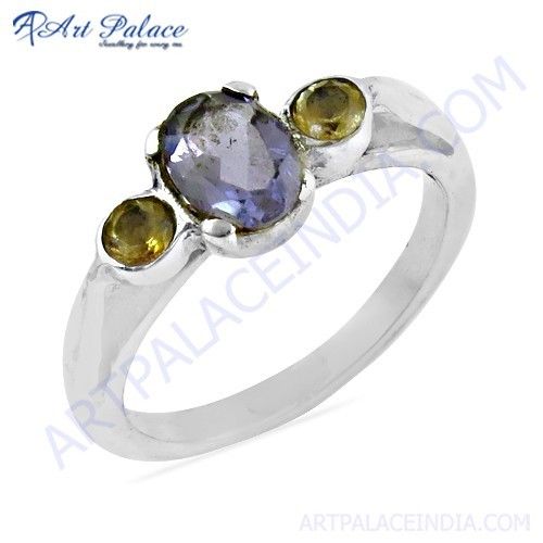 Trendy Amethyst & Citrine Gemstone Silver Ring