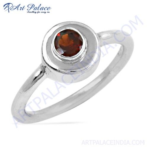 Hot Garnet Solitaire Gemstone Silver Ring