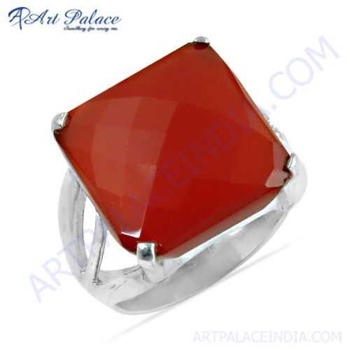 Gracious Fashion Red Onyx Gemstone Silver Ring