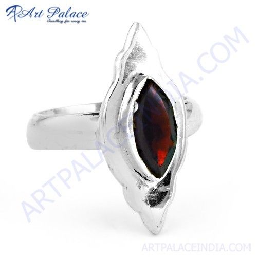 Deep Dark Garnet Gemstone Silver Ring