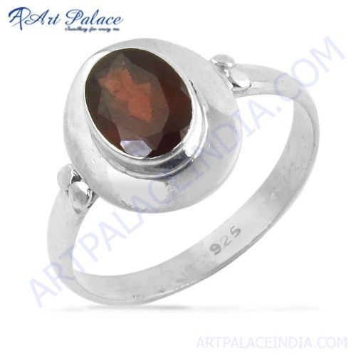 Delicate Garnet Gemstone Silver Ring