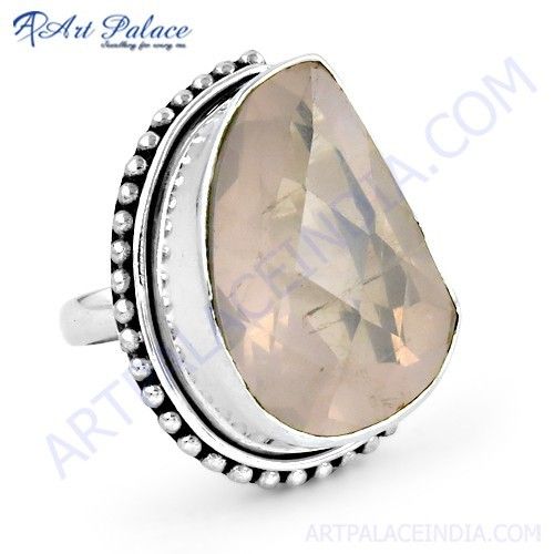Romantic Rose Quartz Gemstone Silver Stylish Ring