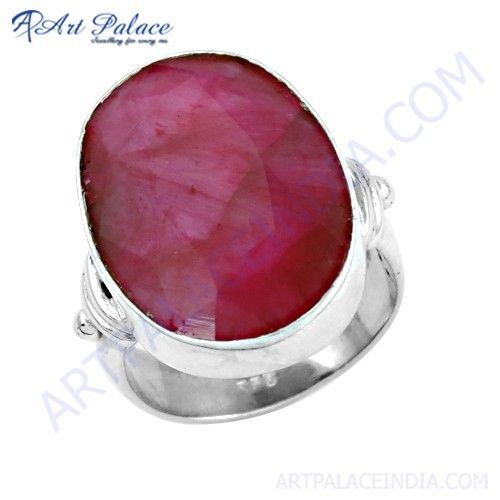 Valuable Dyed Ruby Gemstone Silver Ring