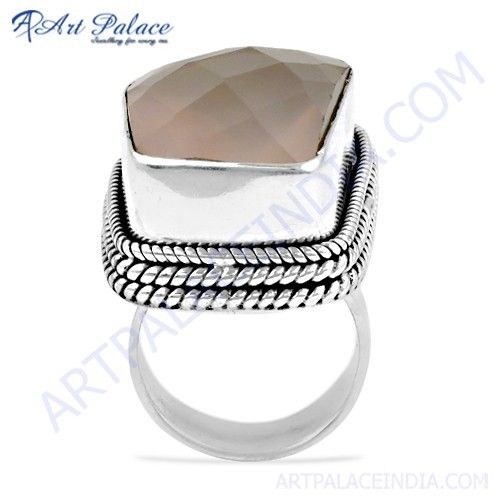 Excellent New Fashionable Rose Quartz Gemstone Silver Ring