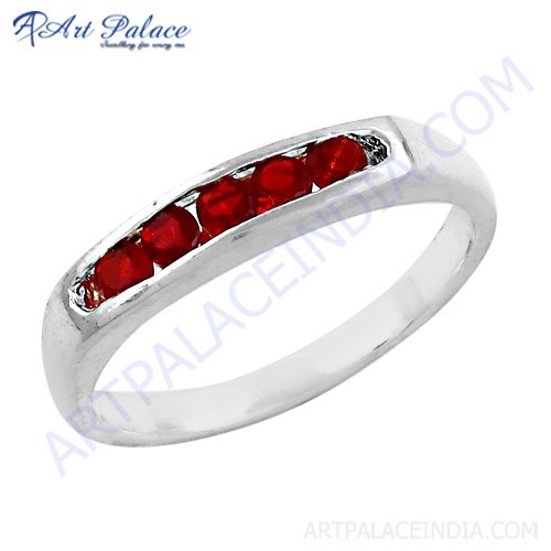 Graceful Red Cubic Zirconia Gemstone Silver Ring