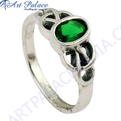 Famous Designer Green Cubic Zirconia Gemstone Silver Ring