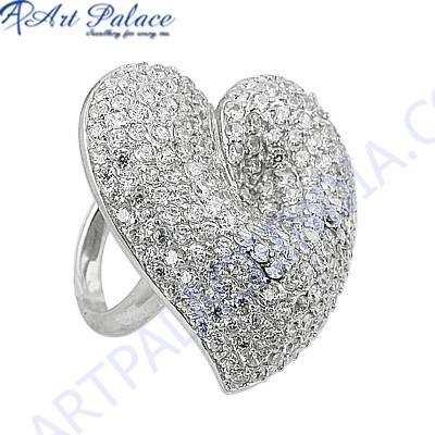 Cute Heart Shape Cubic Zirconia Gemstone Silver Ring