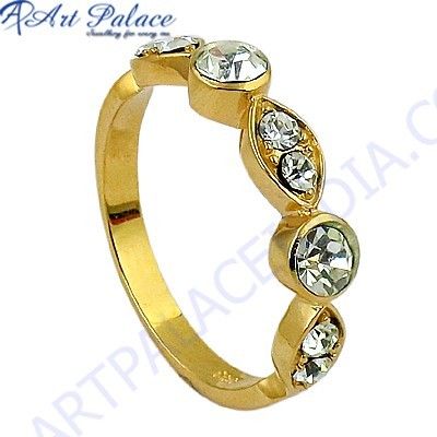 Royal 925 Sterling Silver Cubic Zirconia Gemstone Gold Plated Ring