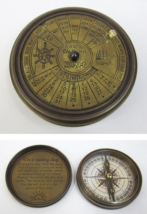 Engraved Brass Calendar Compass, Screw-On Lid size: 3 By Nautical Mart Inc.