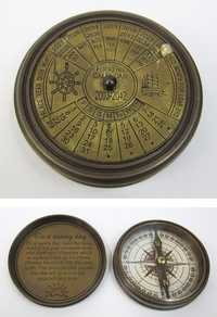 Engraved Brass Calendar Compass, Screw-on Lid Size: 3"