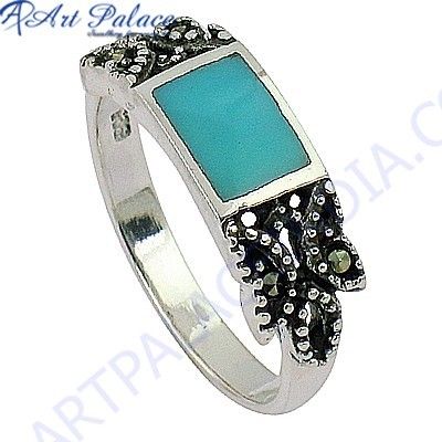 Hot Selling Cubic Zirconia & Inley Silver Ring Marcasite Jewelry
