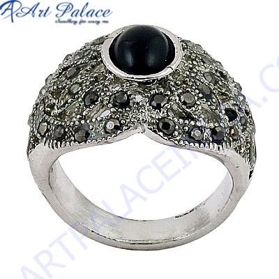 Royal 925 Sterling Silver Black Onyx & Gun Metal Gemstone Ring
