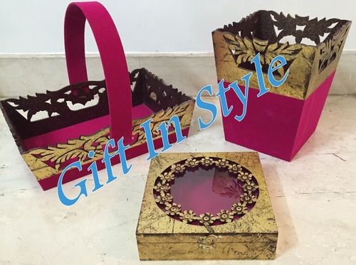 Designer Basket - Wooden Gift Basket | Durable, Indian Modern Arts Style, With Handle for Easy Carrying