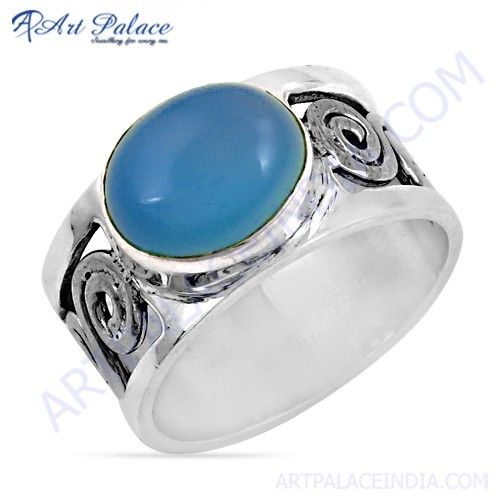 Hot World Blue Chalcedony Gemstone Silver Ring