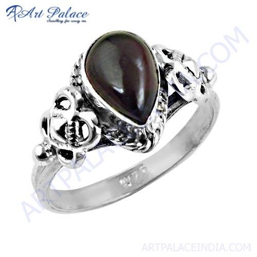 Indian Designer Garnet Gemstone Silver Ring
