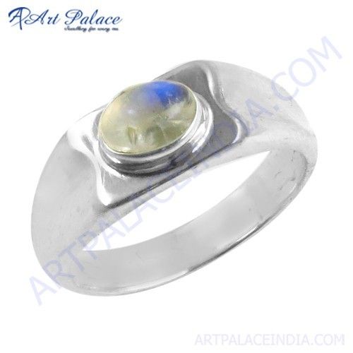 Trendy Rainbow Moonstone Gemstone Silver Ring